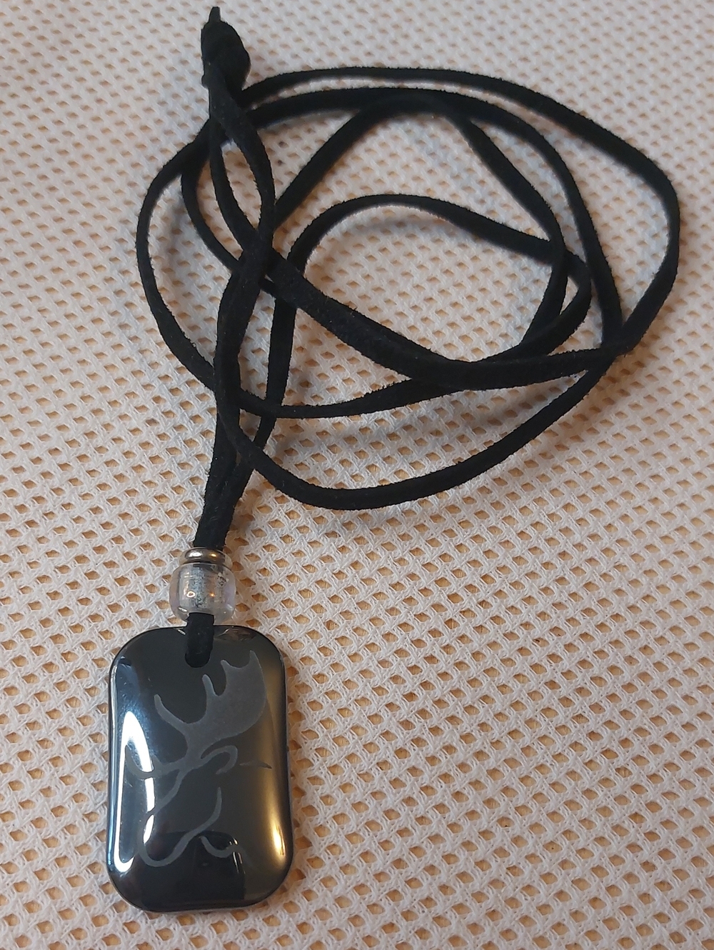 💚3/$25 Etched Glass Moose Head Dog Tag Necklace  Black Cord